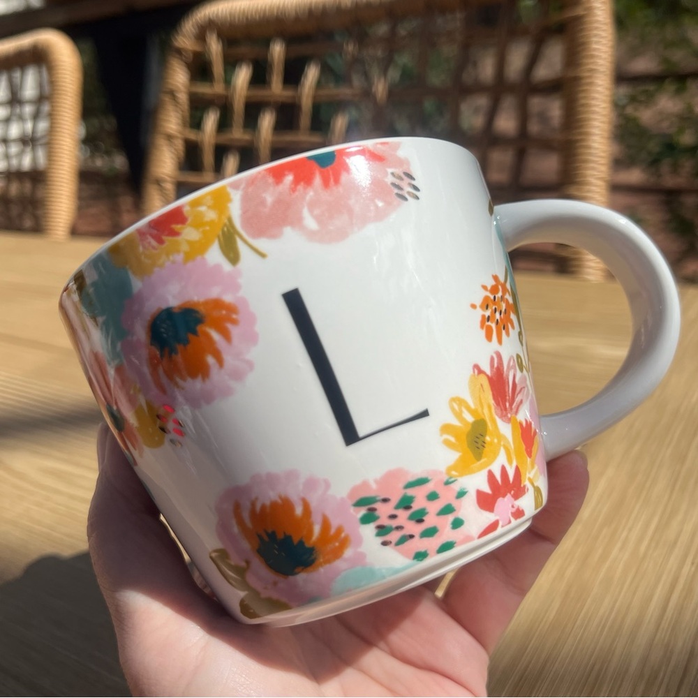 Opalhouse Coffee Tea Mug Cup Stoneware Initial Letter L Floral Design Multicolor